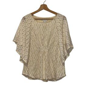 Chicos Cream Lace Flutter Short Sleeve Causal Knit Top Blouse Women's Size 8